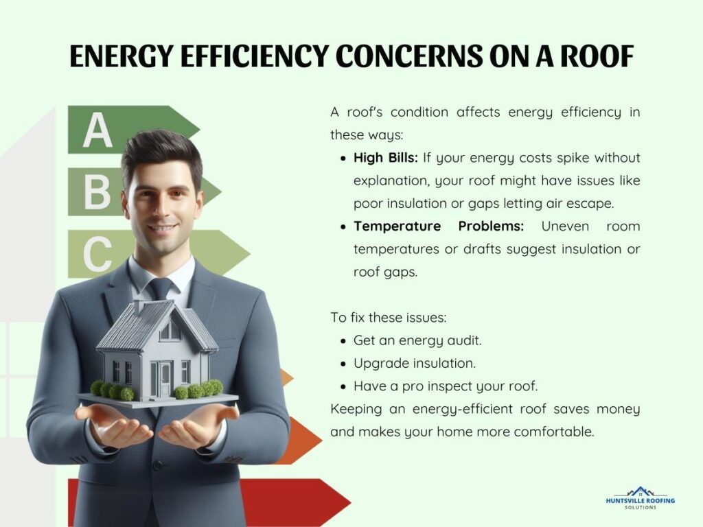 infographic illustration on energy efficiency concerns on a roof